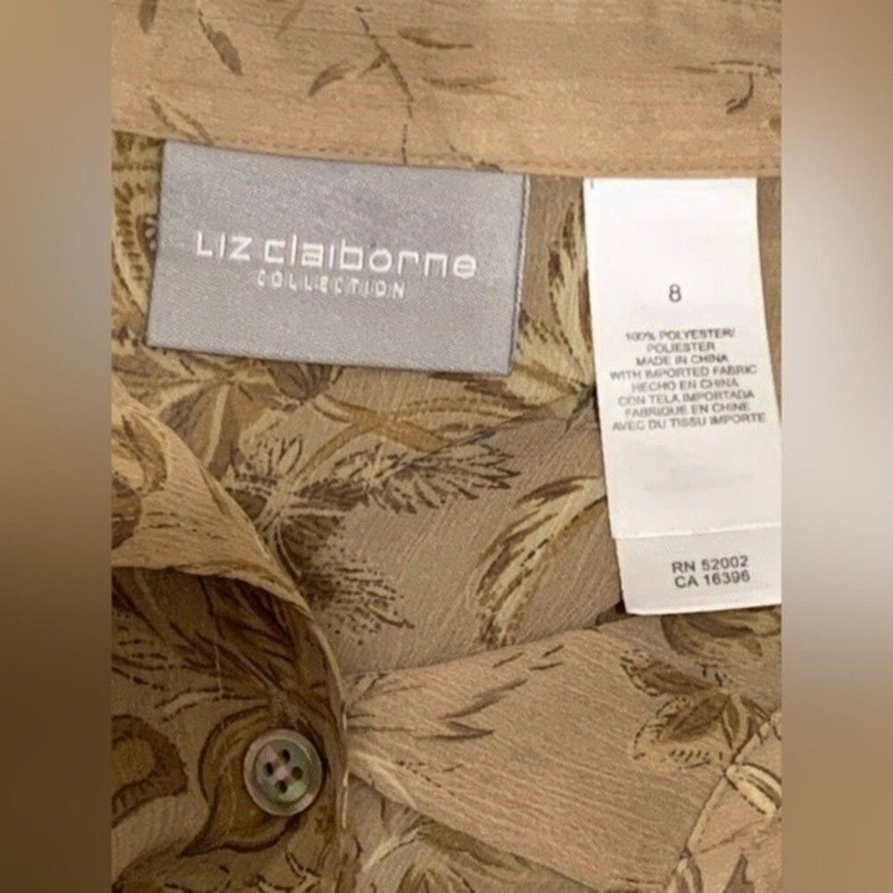 NWOT Liz Claiborne button up blouse Beige Brown Size 8 - Picture 4 of 5